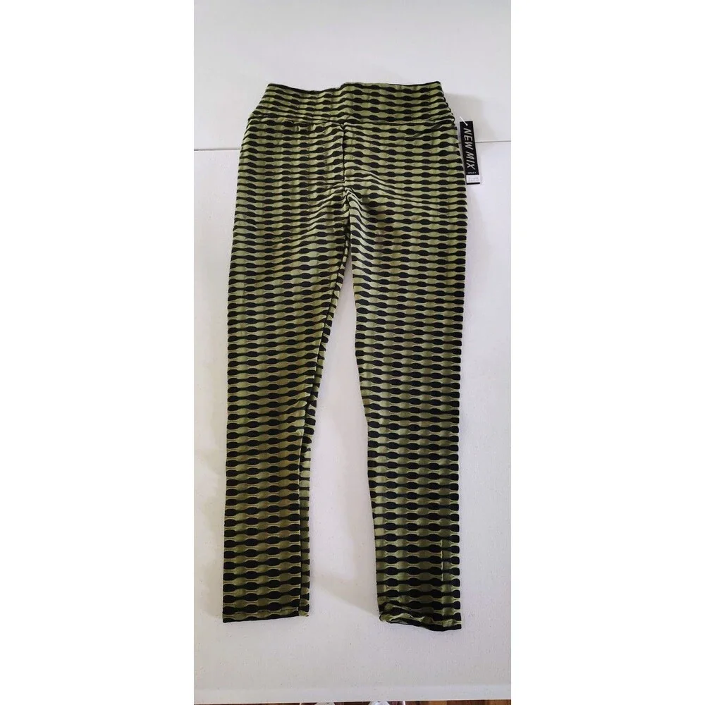 New Mix Women’s Plus 1XL/2XL Black/Olive Striped Ankle‎ Leggings